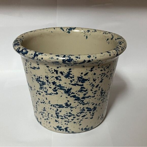 Casey Pottery Marshall, TX Blue Spongeware Crock 4.5" H - Picture 2 of 8